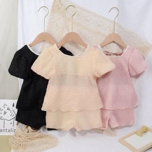 Baby Girls Clothes Set 2021 Summer Children Casual Suit Set Puff Sleeve Baby Todler Girl Clothes Suit 2Pcs Tshirts+Short Pant
