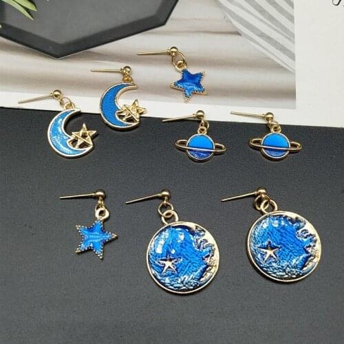 Korean Style Stud Earrings Blue Sky Moon Star Fashion planet Earrings Gift For Friend Party Brincols Wholesale