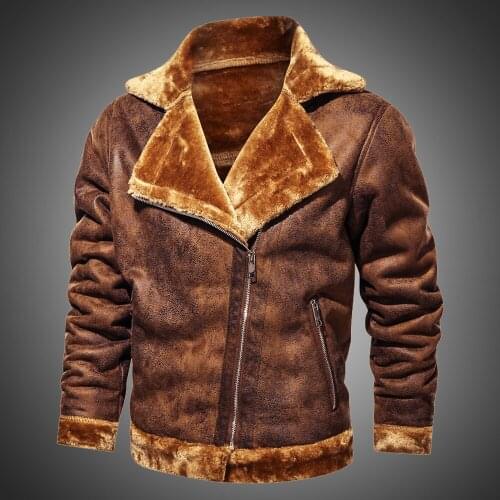 Jackets For Men Winter Suede Leather Jacket Lapel Vintage Motorcycle Jacket Men Slim Fit Retro Coat Vogue Outwear Fur Lined