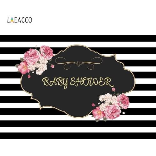 Laeacco Black White Stripes Flowers Baby Shower Party Photography Backgrounds Customized Photographic Backdrops For Photo Studio