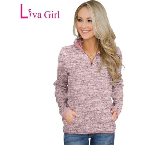 LIVA GIRL Casual Quarter Zip Pullover Sweatshirt Women Hoodies Autumn Winter Plus Size Shirts Sweatshirts and Tops with Pockets