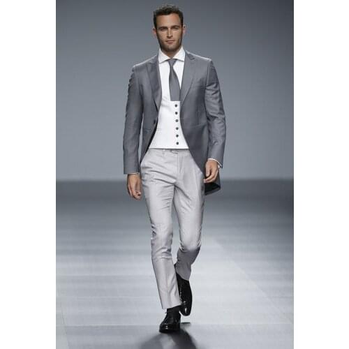 Fashion Italian Style Tailcoat Groom Tuxedos Long Blazer Mens Wedding Prom Morning Suits Best Man Suit(Jacket+Pants+Vest)