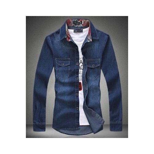 Spring New Gradient Cowboy Long-sleeved Shirt Men Fertilizer Plus-size Shirt