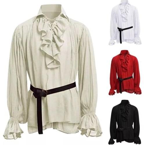 European Medieval Mens Retro Costumes with Puffy Sleeves Mens Blouses Banquet Dance Party Performance Role-Play Shirt