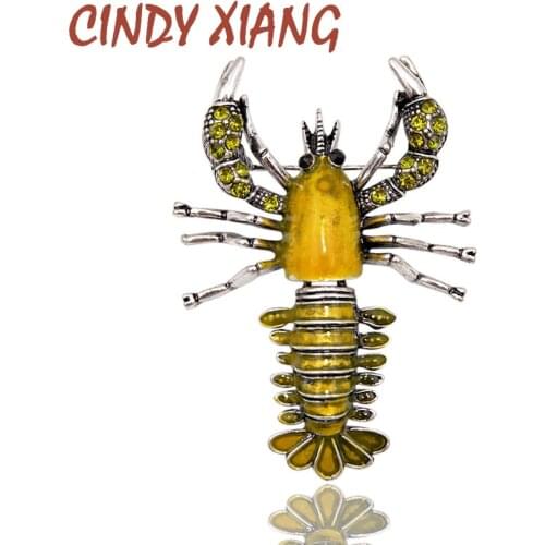 CINDY XIANG New Arrival Yellow Color Enamel Lobster Brooches for Women Vintage Vivid Animal Pins Coat Accessories Kids Good Gift