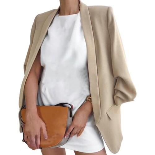 Women Office Blazer Lapel Slim Stylish Fake Flap Pocket Solid Color Long Sleeve Suit Jacket Ladies Fashion Business Suit Coat