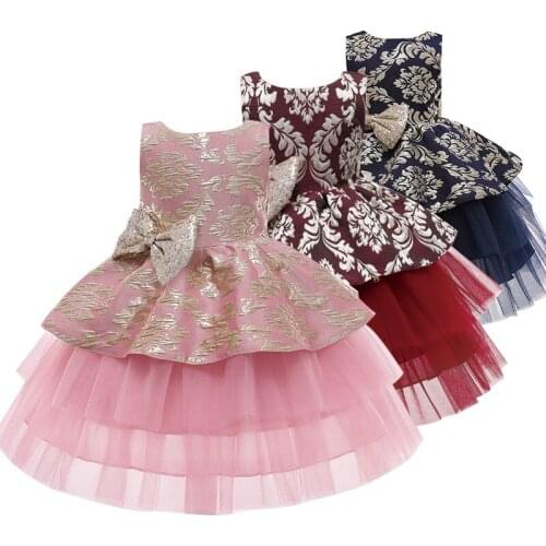 Girl dress summer big bow lace print sweet backless cake dress baby girl full moon dress party dress fancy party dress for girl
