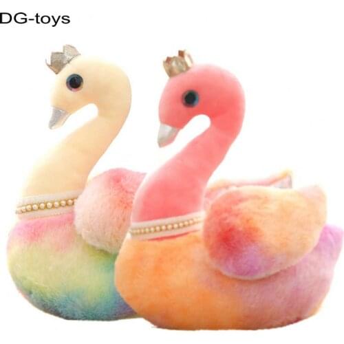 Rainbow Colour Swan Plush Toy Stuffed Peal necklace Decor Princess Wedding Swan PLushies Doll Decor For Couples Present for Her