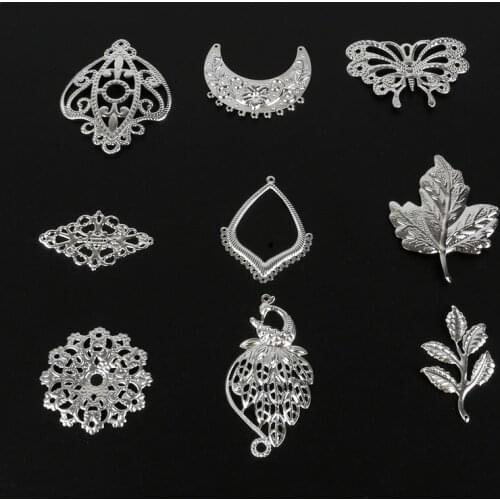Fashion 4-50pcs/lot Iron Metal Hollow Flower Plated Pattern Heart Wave Geometric Jewelry Pendant Craft Findings Accessories