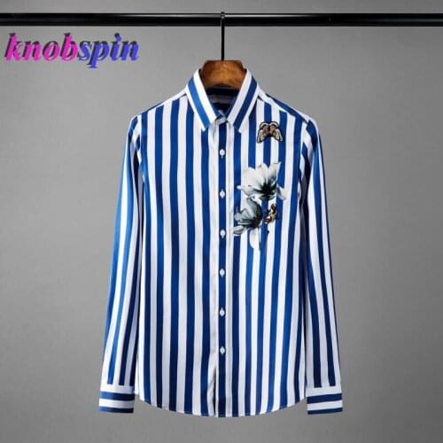 Brand Casual Shirt Men Luxury Striped Daffodils Printed Long Sleeve Mens Dress Shirts Plus Size 4xl Slim Fit Party Man Shirts