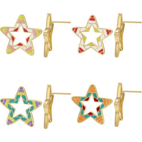 1 Pair Colorful Tiny Star Enamel Stud Earrings Cute Personality Piercing Earrings 2021 Trend Creative Jewelry Gift