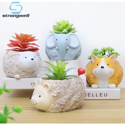 Strongwell Creative Animal Succulent Flower Pot Handicrafts Flower Leaves Pattern Planter Home Garden Decoration Furnishings