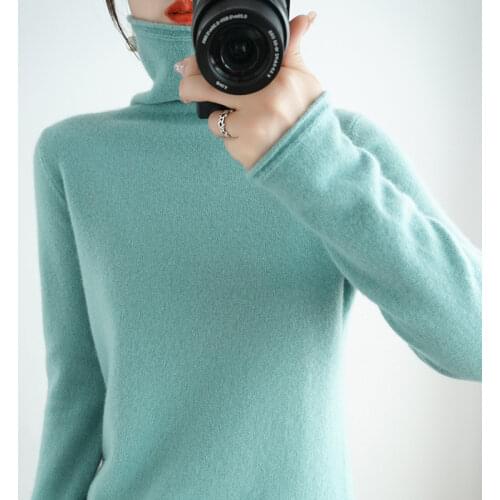 100% Pure Wool Cashmere Sweater Womens Turtleneck Pullover Casual Knitted Long-sleeved Tops Autumn and Winter Female Jackets