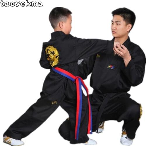 High Quality Black Taekwondo Uniforms Suits TKD Taekwondo Clothing Sets Unisex Adult Child Embroidery Taekwondo Karate Clothes