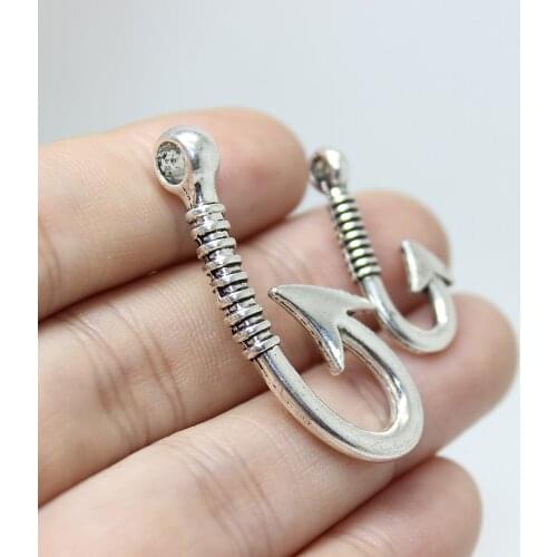 Yamily 20pcs/24*11mm 40x17mm Antique Silver Tibetan Finish Fish hook Charms,DIY supplies,Jewelry accessories