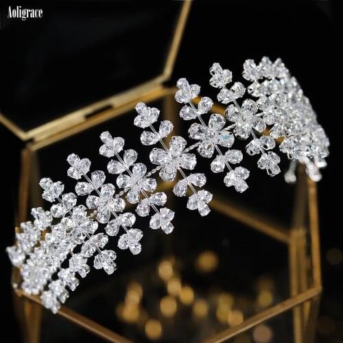 Women Cubic Zirconia Adjustable Wedding Handmade Headband for Bride Soft CZ Zircon Bridal Hairband Party Prom Hair Jewelry
