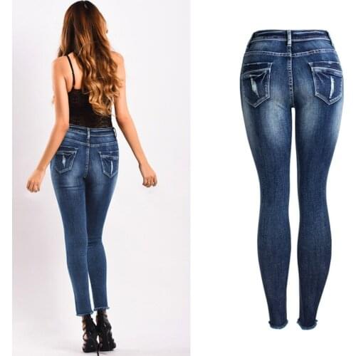 Women Casual High Waist Pencil Elastic Skinny Jeans Female Streetwear Bodycon Ripped Denim Trousers Ladies Sexy Hot Jean Pants