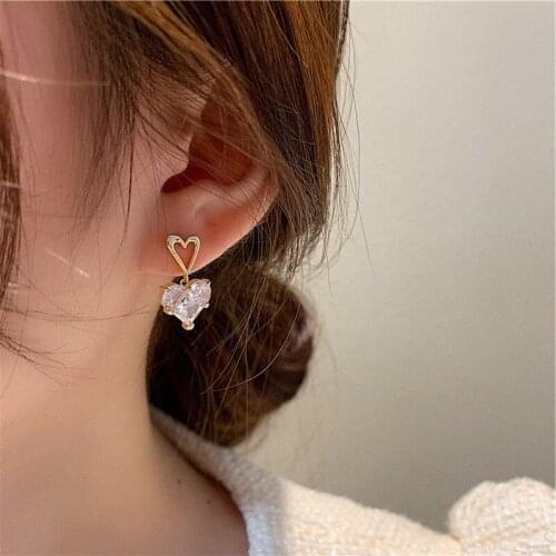 Korean Zircon Heart Earrings For Women Simple Small Cute Earrings Sweet Drop Dangle Earring Fashion Jewelry 2021 New