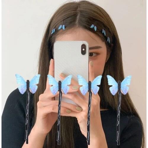 4Pcs Blue Butterfly Hairpins Elegant Gauze Hair Clips for Women Cute Handmade Fashion Summer Holiday Hair Jewelry Accessories