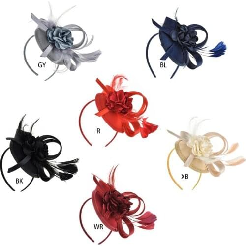 Women Elegant Feather Flower Top Hat Pillbox Cap Headband Hair Clip for Wedding Bridal Festival Party Banquet Hair Decorative