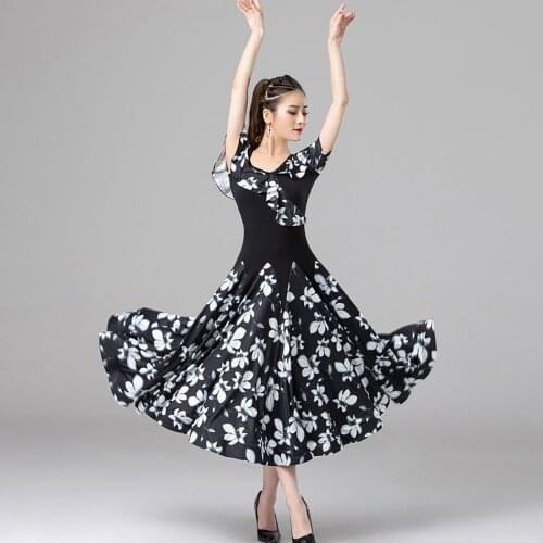 2021 9006 Short Sleeve Floral Patchwork Female Latin Dance Dress Women Dancing Performance Dress Ballroom Belly Dance Suit