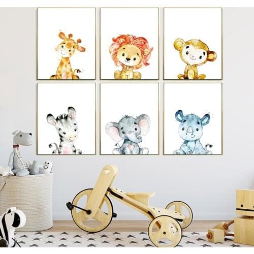 Animals Cartoons Wall Art Canvas Painting Nordic Posters And Prints Nursery Pictures Kids Bedroom Decor Monkey Zebra Giraffe