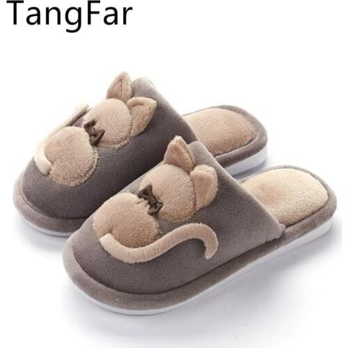 Winter Cute Cat Parent-Child Slippers Plus Velvet Cartoon Warm Kids Slippers Home Childrens Cotton Slippers Wholesale