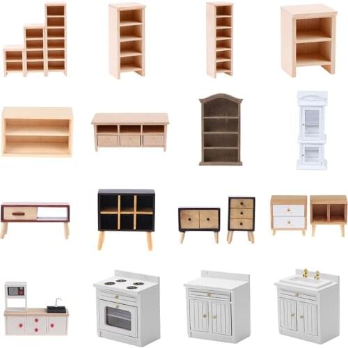 1:12 Dollhouse Miniature Wood Display Cupboard Cabinet Showcase Dollhouse Furniture Living Room Cabinet Doll House Decor