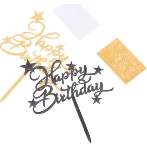 1PCS Lovely Shiny Happy Birthday Cake Topper Star Cupcake Toppers Cake Picks Cake Decoration Topper Toothpick Kids Birthday