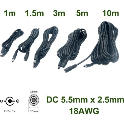 1pc CCTV DC Power 5.5mm x 2.5mm Male To Female Adapter Connector Extension Cord Extender Converter Cable 18AWG
