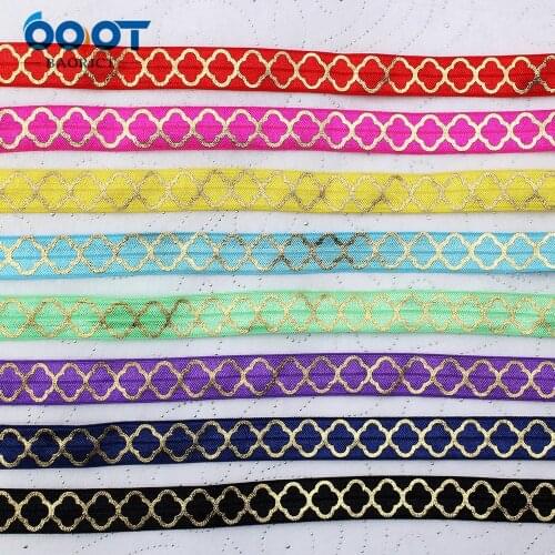 10yards 5/8''geometric bronzing Ribbon Elastic Foldover Elastics Stretch Hair Ties Headbands for Baby Girls Hair Bow E-20508-985