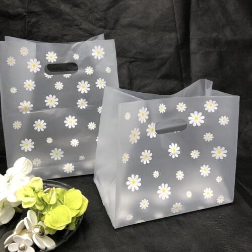 25pcs Daisy Pattern Plastic Gift Bags Plastic Shopping Handle Bags Christmas Wedding Party Favor Bag Candy Cake Wrapping Bags