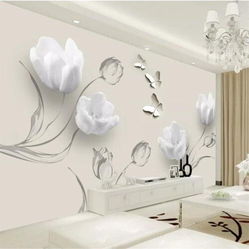 Beibehang Custom wallpaper 3d photo murals sleek minimalist tulip butterfly 3D TV background wall living room bedroom wallpaper