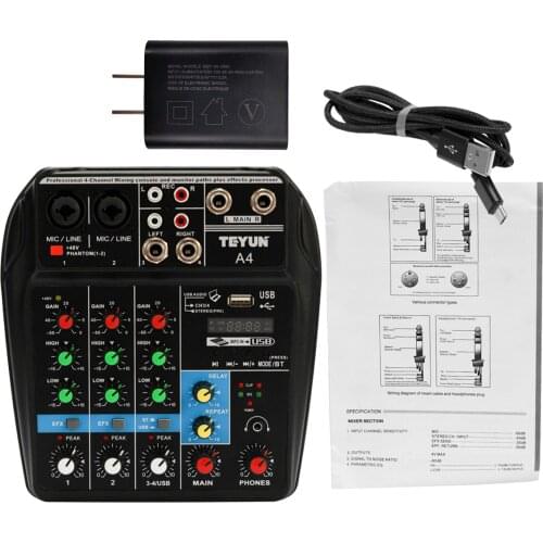 4 Channel Portable Audio Mixer Karaoke Players USB DJ Sound Mixing Console MP3 Jack 48V Amplifier