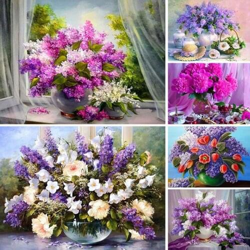 5D DIY Diamond Painting Flowers Kit Full Drill Square Embroidery Lilac Mosaic Art Picture of Rhinestones Home Decoration Gift