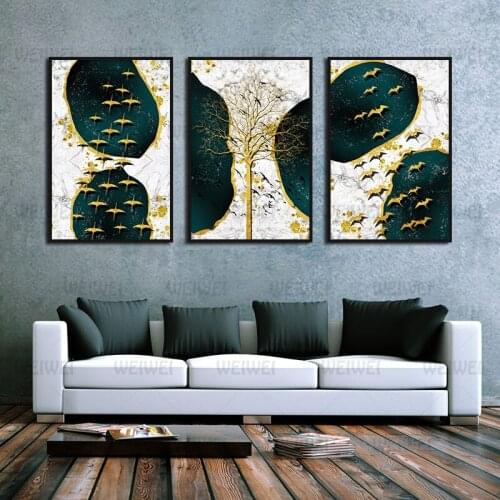 Abstract Wall Art Oil Painting Canvas Green Pool and Golden Tree Home Wall Art Decoration Hd Printing for Living Room and Bedroo