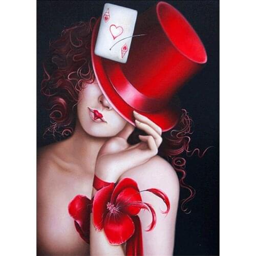 5d diy diamond Painting Red Hat Beauty ,Ace of Heart diamond embroidery Cross Stitch full Drill mosaic Craft Kit home Decor Gift