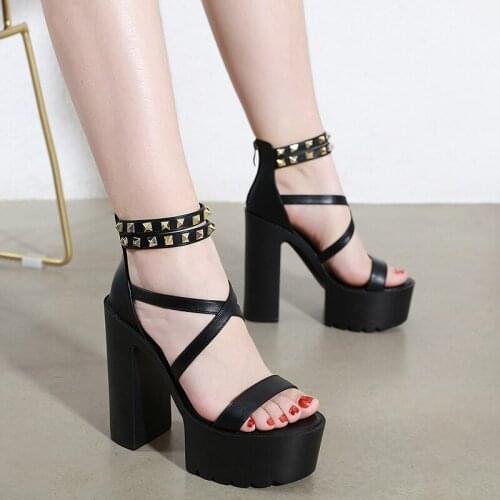 Vintage Punk shoes Rock Gothic white Sandals Women sandalias gladiador mujer Chunky High Heels Gladiator Sandals women LJB84