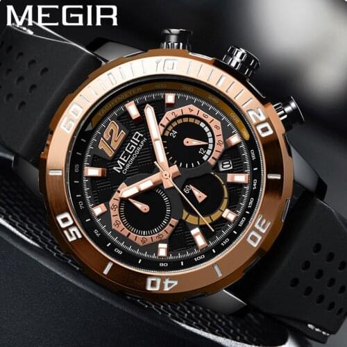 MEGIR Watch Men Chronograph Military Army Male Clock Top Brand Luxury Black Rubber Band Business Man Sport Wristwatch Gift 2109