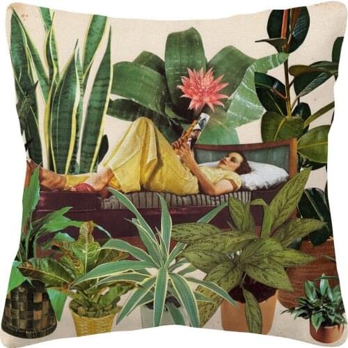 Art Cushion Cover Portrait Painting Beige Linen Pillow Case Decor Sofa Home Decoration 45X45cm