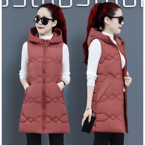 Padded Long Vest Women Waistcoats Tank Top Contrast Color Pockets Sleeveless Warm Cotton Lining Hooded Outerwear Clothing Spring