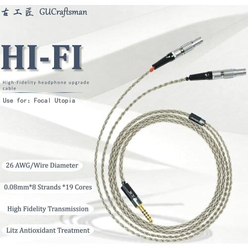 GUcraftsman 6N silver for Focal utopia 4Pin XLR 2.5MM/4.4MM balance Headphone upgrade cable