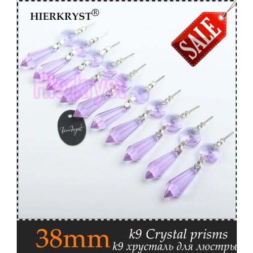 HIERKRYST 25 pcs/lot Purple Chandelier Glass Crystals Lamp Prisms Parts icicle Hanging Pendants 38mm 1.49" #1911-1