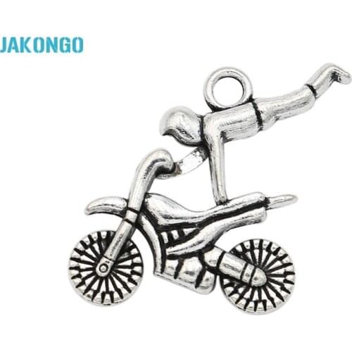 JAKONGO Tibetan Silver Plated Motorcycle Race Charms Pendants for Jewelry Making DIY Handmade Craft 21X24mm