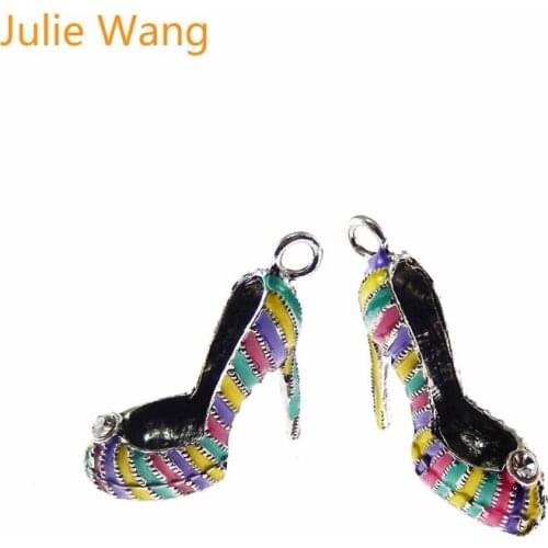 Julie Wang 4PCS Alloy Colorful Enamel High heels Pendant Charm Bracelet Necklace Findings DIY Jewelry Making Accessories