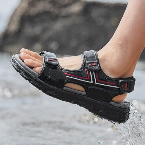 Summer Men Sandals Genuine Leather Outdoor Roman Beach Shoes Slippers High Quality Breathable Men Casual Shoes Plus Size 38-46