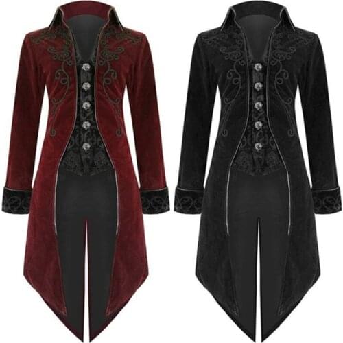 2019 Men Medieval Tailcoat Gothic Steampunk Trench Coat Men Retro Frock Outfit Overcoat Men Cosplay Costume Tuxedo For Party