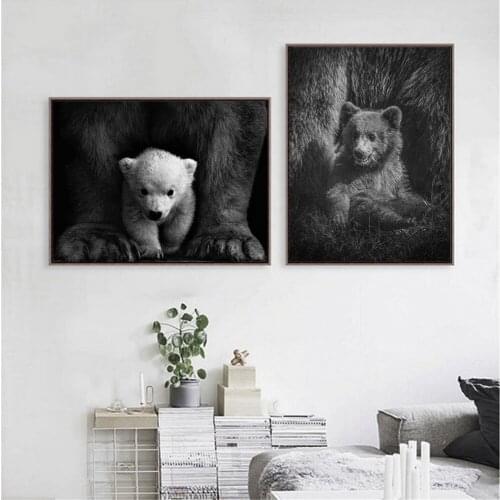 Nordic Polar Bear Animal Wall Art Poster And Print Black White Canvas Painting Modern Wall Pictures Living Room Home Decoration