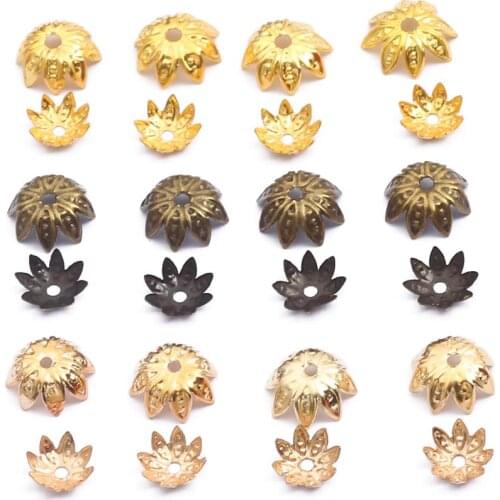 New 100Pcs 8/10mm Lotus Flower Metal Beads Caps Loose Spacer Cone End Beads Cap For DIY Jewelry Making Bracelet Accessories