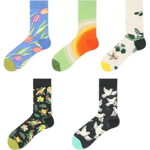 2021 New Harajuku Womens Lovers Socks Cotton Printed Cartoon Animals Interesting Outdoor Street Trend Middle Tube Socks 4003